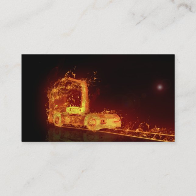Red Burning Truck in Fire Flames Business Card (Front)
