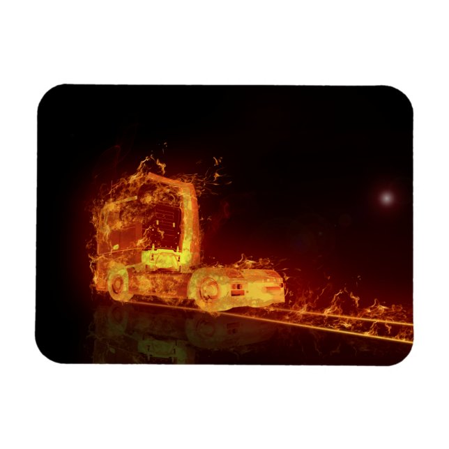 Red Burning Truck in Fire Flames Magnet (Horizontal)