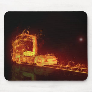 Red Burning Truck in Fire Flames Mouse Mat