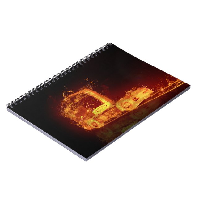 Red Burning Truck in Fire Flames Notebook (Left Side)