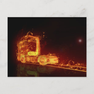 Red Burning Truck in Fire Flames Postcard