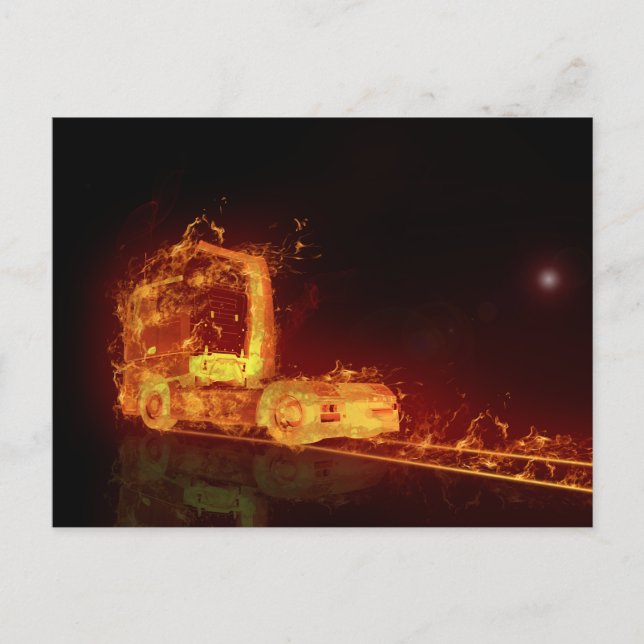 Red Burning Truck in Fire Flames Postcard (Front)