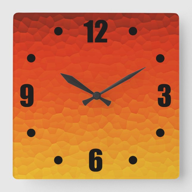 Red Burnt Orange to Gold Ombre Crackle Pattern Square Wall Clock (Front)