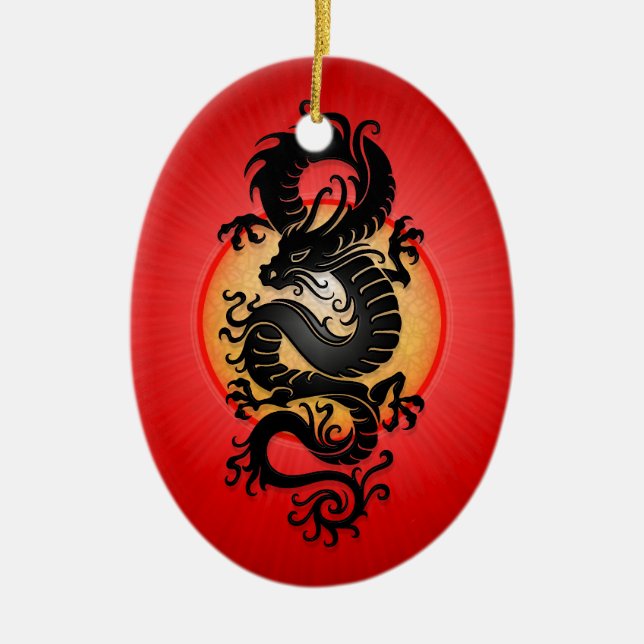 Red Burst Chinese Dragon Ceramic Tree Decoration (Front)