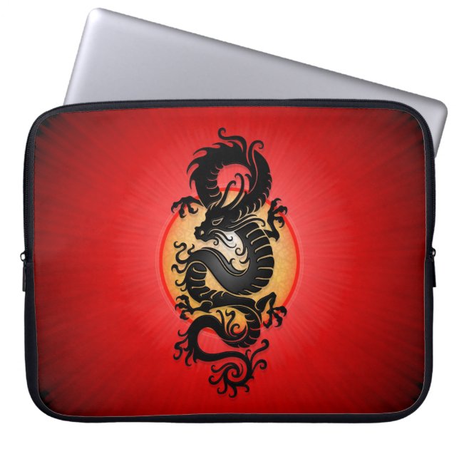 Red Burst Chinese Dragon Laptop Sleeve (Front)