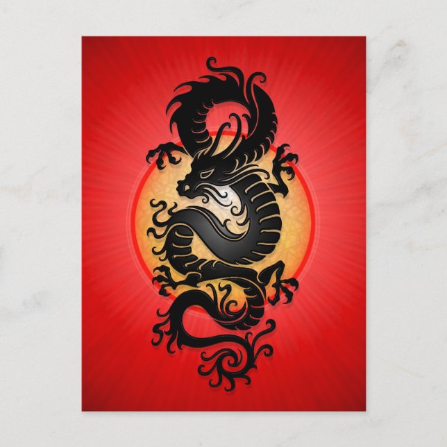 Red Burst Chinese Dragon Postcard (Front)