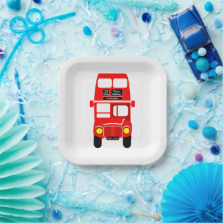 Red Bus Design Birthday Party Paper Plate