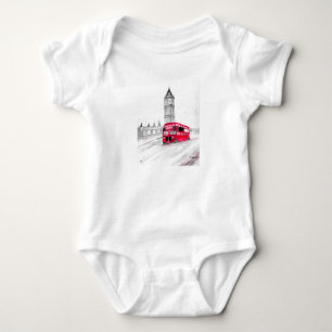 Red bus London Vintage watercolor England Baby Bodysuit