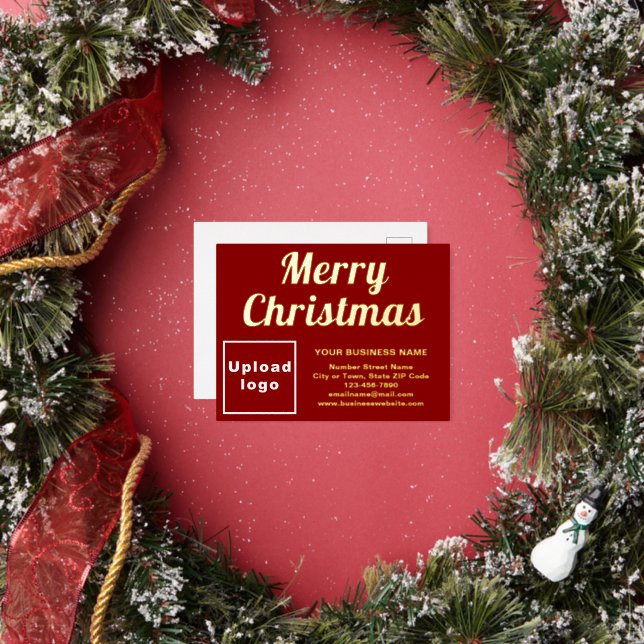Red Business Brand on Christmas Foil Holiday Postcard (Insitu)