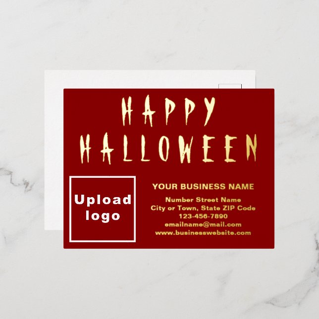 Red Business Brand on Halloween Foil Holiday Postcard (Front/Back)