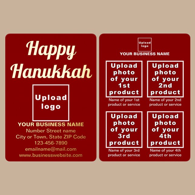 Red Business Brand on Hanukkah Foil Holiday Card (Red business brand with products or services on Hanukkah foil holiday card.)