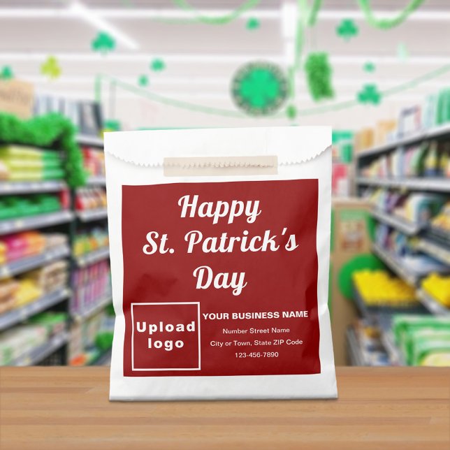 Red Business Brand, St. Patrick's Day, Paper Bag (Red business brand with St. Patrick's Day greeting on paper bag)