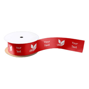 Red Business Logo and Custom Text Satin Ribbon