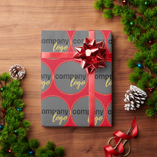 RED BUSINESS LOGO REPEATING PATTERN CUSTOMER GIFT WRAPPING PAPER