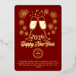 Red Business New Year 2026 Champagne Gold Foil Holiday Card