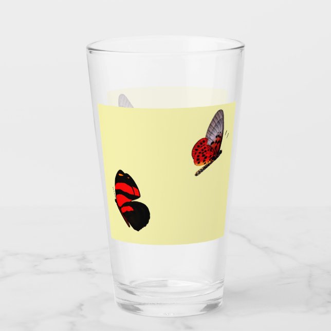 Red Butterflies Drinking Glass (Front)