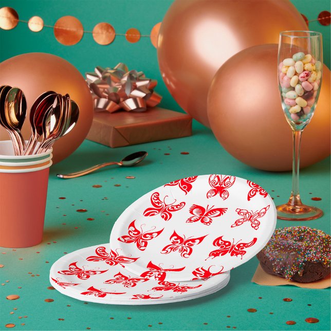 Red Butterflies Insects Paper Plates (Creator Uploaded)
