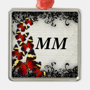 Red butterflies on black lace metal tree decoration