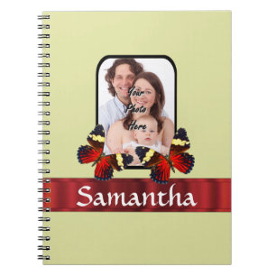Red butterflies photo template notebook