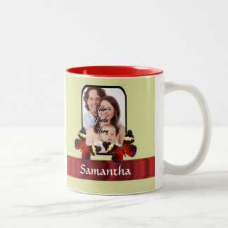 Red butterflies photo template Two-Tone coffee mug