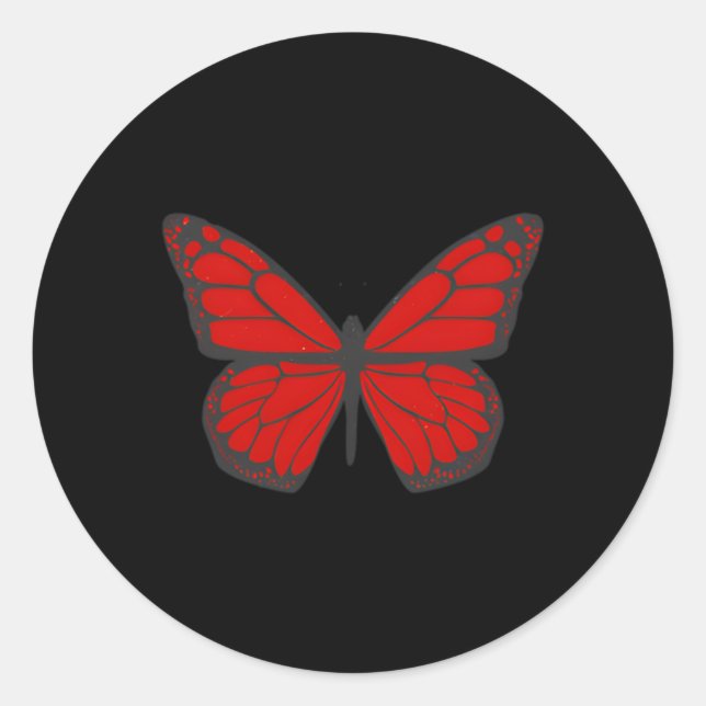 Red Butterfly Aesthetic Grunge Soft Classic Round Sticker (Front)