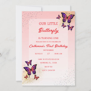 Red butterfly birthday invitations