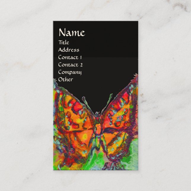RED BUTTERFLY  BLACK YELLOW GOLD SPARKLES Monogram Business Card (Front)