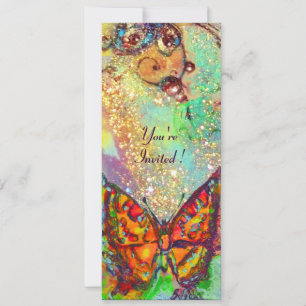 RED BUTTERFLY BLUE GREEN TEAL GOLD Floral Sweet 16 Invitation