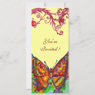 RED BUTTERFLY , bright yellow black Invitation