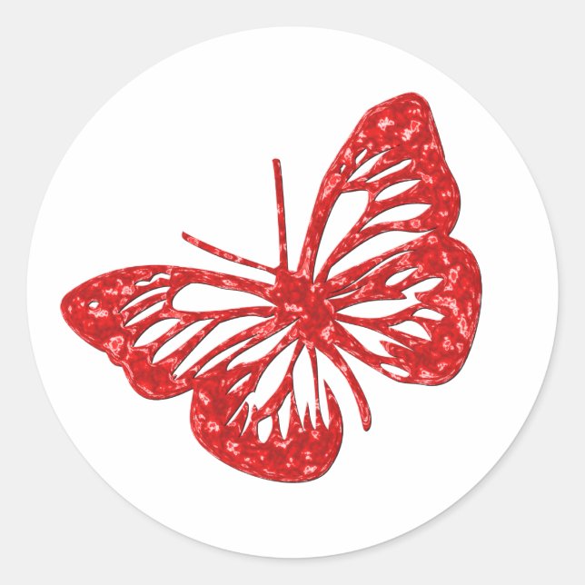Red Butterfly Classic Round Sticker (Front)