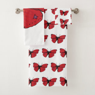 Red Butterfly Drawing Bath Towel Set