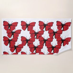 Red Butterfly Drawing Beach Towel