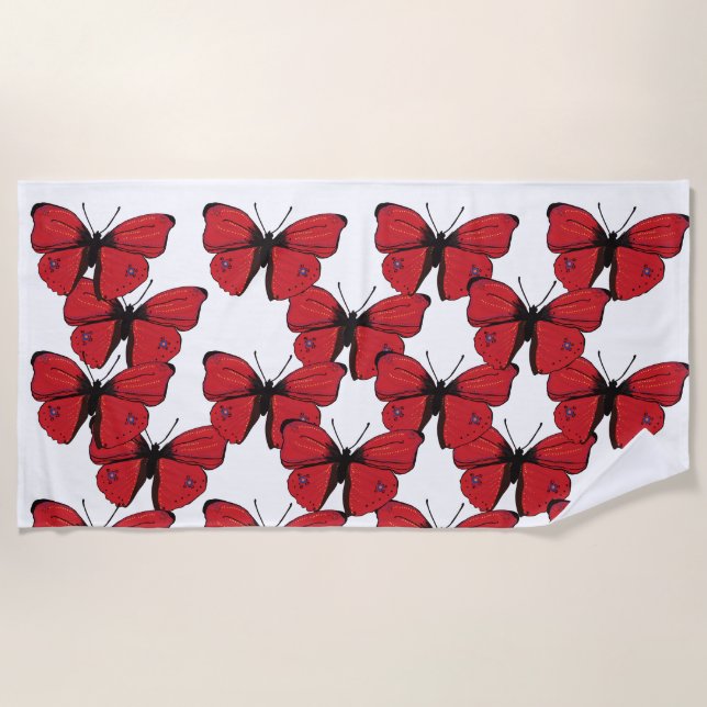 Red Butterfly Drawing Beach Towel (Front)