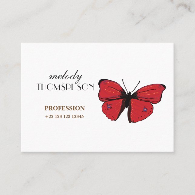 Red Butterfly Drawing Business Card (Front)