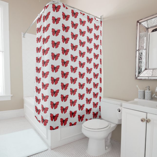 Red Butterfly Drawing Shower Curtain (In Situ)