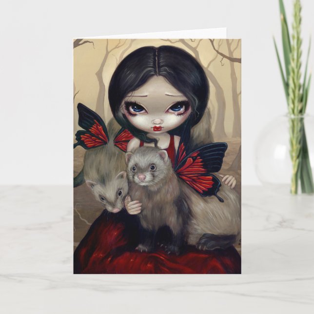 "Red Butterfly Ferrets" Greeting Card (Front)