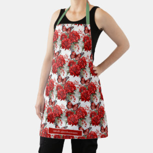 Red Butterfly Floral Garden Gardening Apron