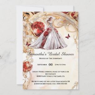 Red butterfly floral rose bride 2 be bridal shower invitation
