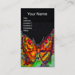 RED BUTTERFLY Gold Yellow Monogram Black Paper Business Card