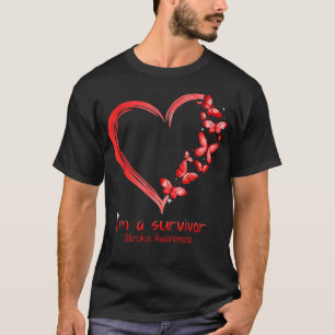Red Butterfly Heart I'm A Survivor Stroke Awarenes T-Shirt
