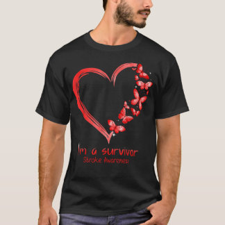Red Butterfly Heart I'm A Survivor Stroke Awarenes T-Shirt