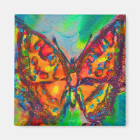 RED BUTTERFLY IN BLUE GREEN GOLD SPARKLES