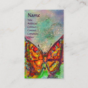 RED BUTTERFLY IN BLUE GREEN GOLD SPARKLES Monogram Business Card