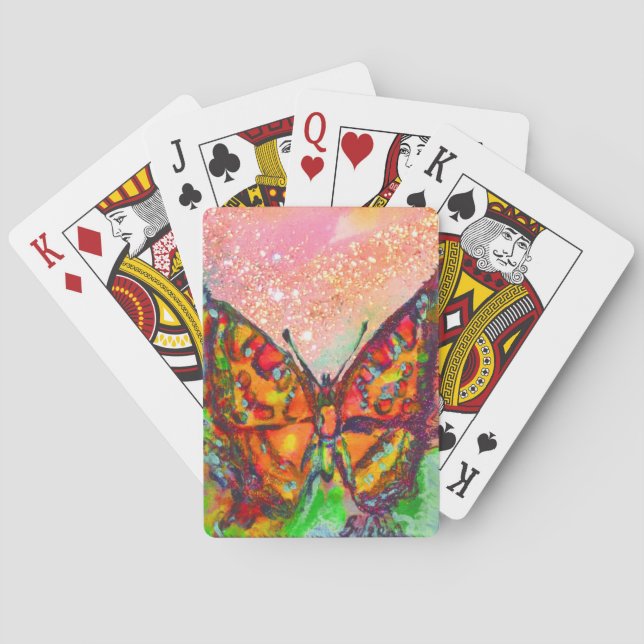 RED BUTTERFLY IN PINK GOLD YELLOW SPARKLES PLAYING CARDS (Back)