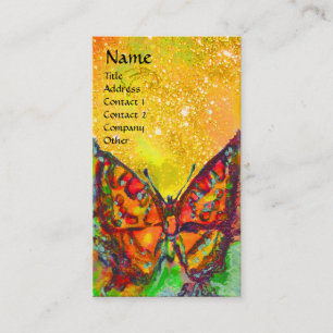 RED BUTTERFLY IN YELLOW GOLD SPARKLES Monogram Business Card