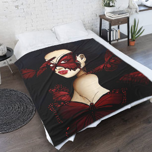 Red Butterfly Masquerade Fleece Blanket