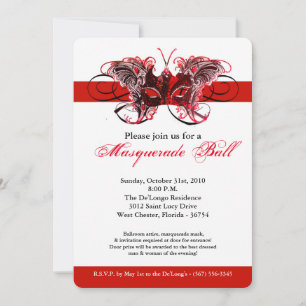 Red Butterfly Masquerade Mask Costume Halloween Invitation