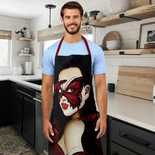 Red Butterfly Masquerade Woman Gothic Fantasy Apron