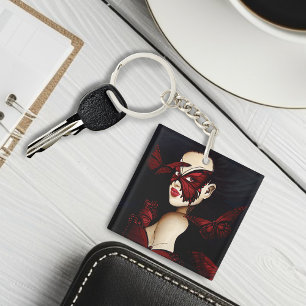 Red Butterfly Masquerade Woman Gothic Fantasy Key Ring
