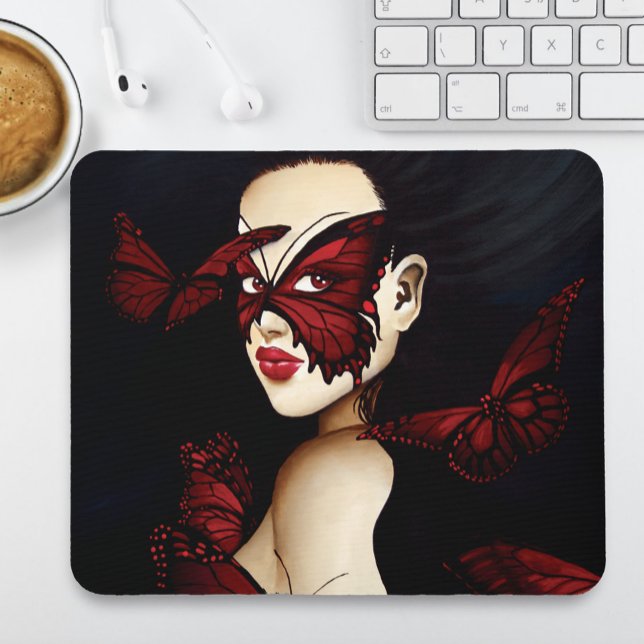 Red Butterfly Masquerade Woman Gothic Fantasy Mouse Mat (Creator Uploaded)